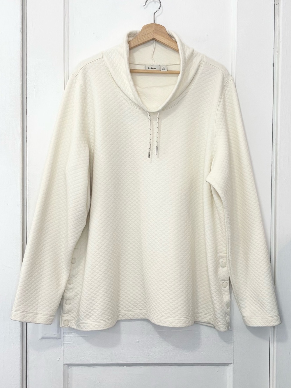 L.L. Bean Women's Softlight Quilted Funnel Neck Pullover Sweater, Cream, Plus 2X